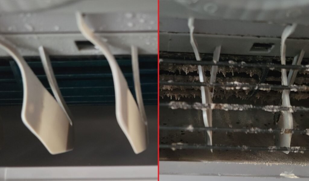 Ailettes de ventilateur de clim murale avant/après nettoyage